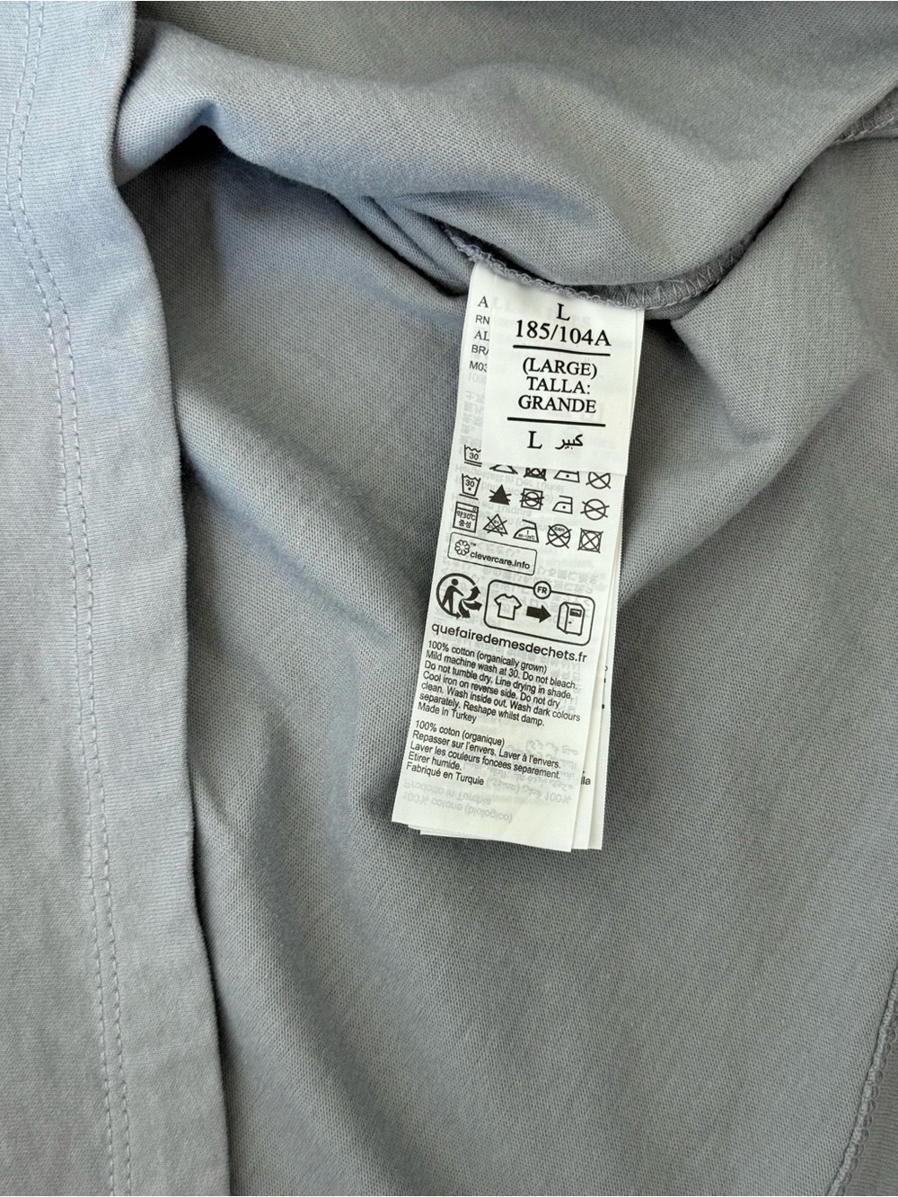 AllSaints Light Blue/Grey Crew Neck Tee in 100% Organic Cotton - Size L - Picture 6 of 7